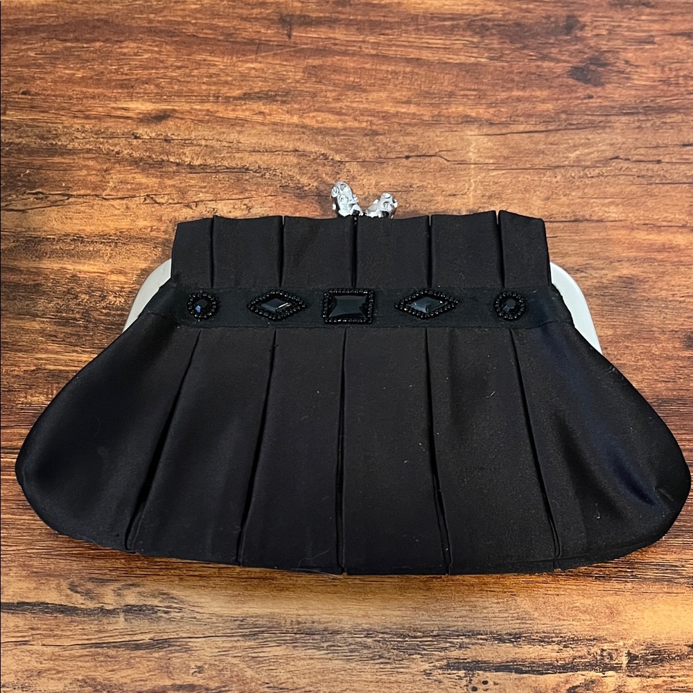 Metaphor Elegant Black Clutch with Beaded Accents